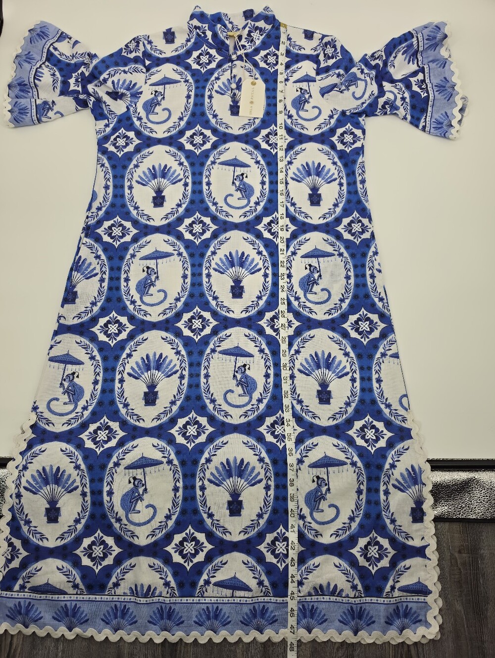 NWT IslaPayal Como Blue Cotton Monkey Print Tunic Dress L Resort Caftan Coastal - Picture 15 of 15
